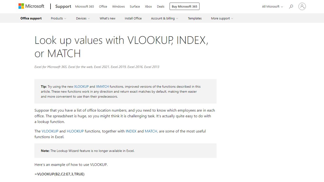 Look up values with VLOOKUP, INDEX, or MATCH